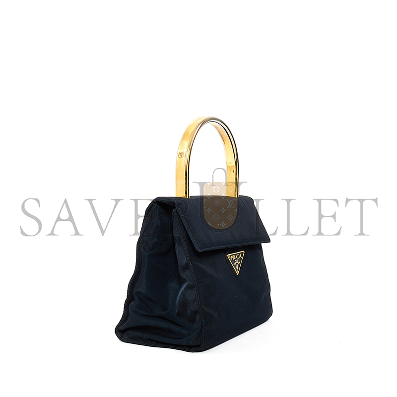 Pra*a vintage black nylon & gold top handle bag 1bh608 (21*17*12cm)
